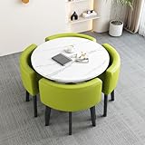 Funcionalidad y ahorro de espacio: el diseño del marco de cuatro esquinas garantiza una estructura estable y sólida. Esta robusta silla cuenta con una fuerte capacidad de carga con un alto factor de seguridad. La espaciosa mesa acomoda cómodamente a cuatro comensales, mientras que los cuatro taburetes se pueden almacenar perfectamente debajo, maximizando tu espacio vital. Perfecto para cenar y entretener