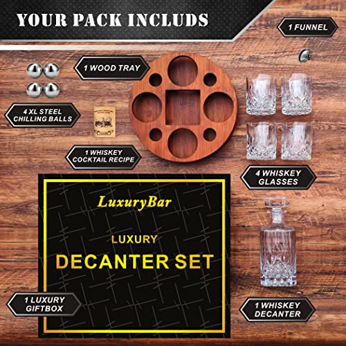 Holder-Glass Whiskey Decanter Set With Glasses Tray & 4 Chillball,Luxurybar Liquor Decanter Whiskey Set,Tequila Decanters For Alcohol,Bourbon Decanter Crystal Decanter Whiskey Decanter Sets For Men #TOP2