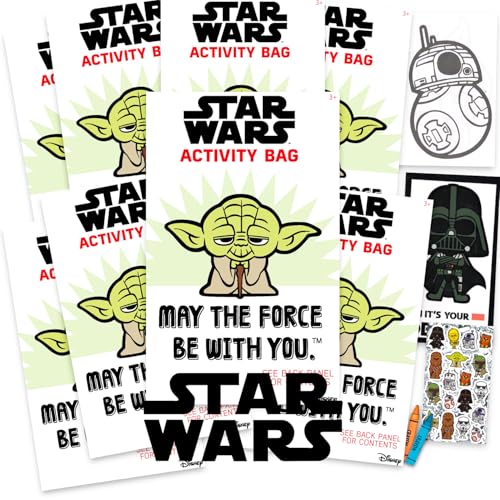 STAR WARS Set di 8 mini bomboniere per feste, confezione da 8 pacchetti Yoda con mini libri da colorare, adesivi e strumenti da colorare, decorazioni per feste di compleanno