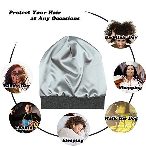 Image of Satin Lined Sleep Slouchy Cap Curly Girl Slap Headwear Gifts For Frizzy Hair Women