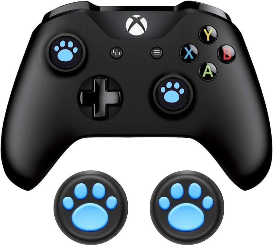 4pcs Blue Cat Paw Claw Print Silicone Analog Thumb Stick Grip Cover Caps, Compatible with PS5, PS4, Xbox Series S|X & Xbox One Controllers