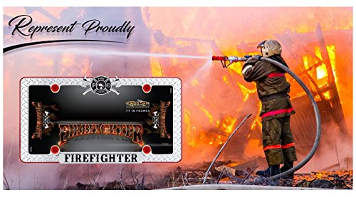 Cruiser Accessories 30936 Firefighter License Plate Frame, Chrome/Black/Red W/Fastener Caps #TOP3