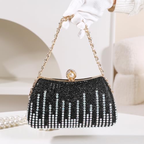 Image of Dreubea Womens Fashion Rhinestone Evening Handbag with Chain Shiny Tote Clutch Bag