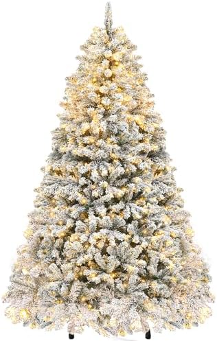 YITAHOME Prelit Snow Flocked Artificial Full Christmas Tree, 6ft ...