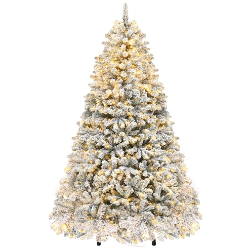 YITAHOME Prelit Snow Flocked Artificial Full Christmas Tree, 6ft ...