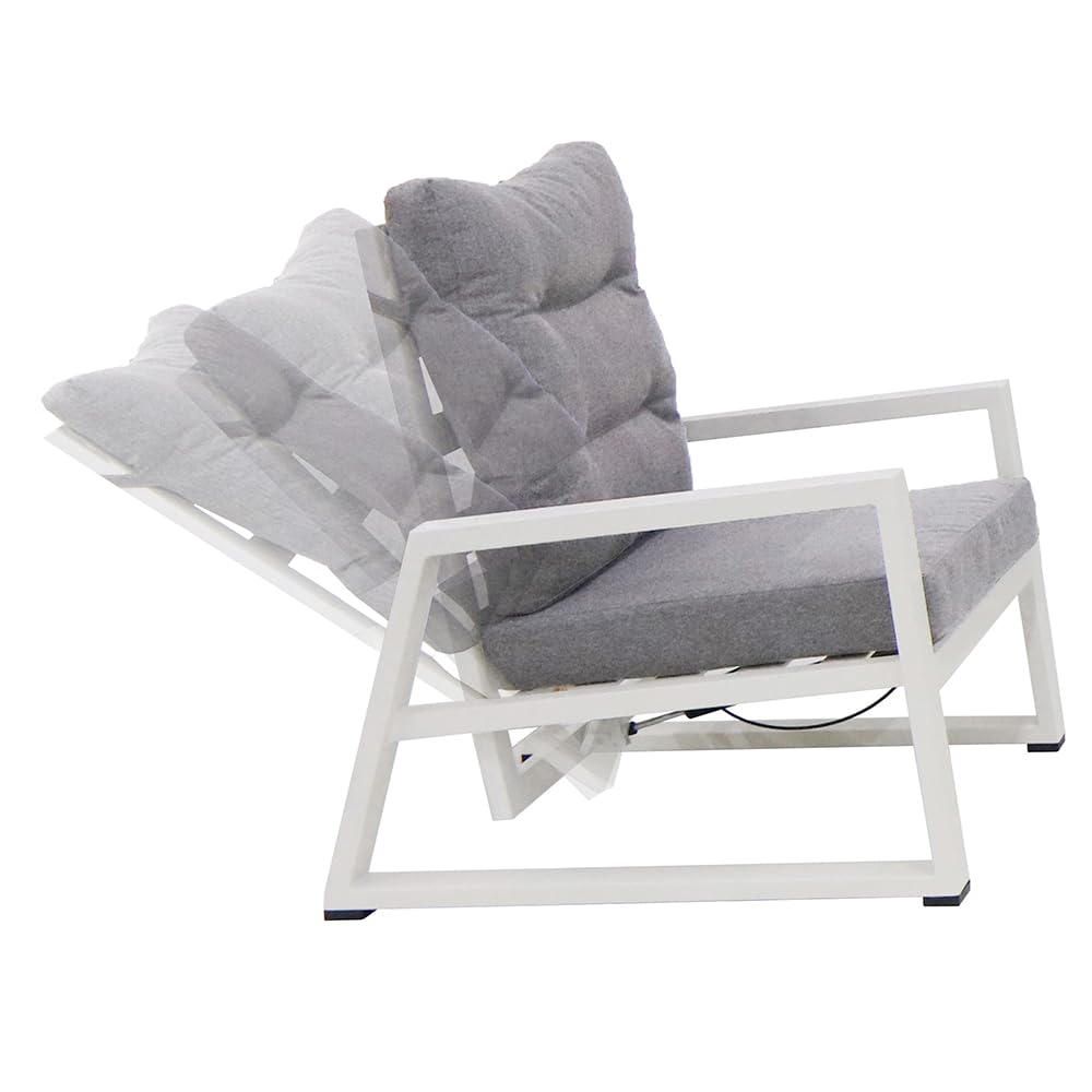 Salottino Lounge in alluminio MIKONOS PLUS bianco/grigio | Lounge da giardino con divano, tavolo, 2 poltrone e cuscini | Set di mobili da giardino in metallo da 5 persone