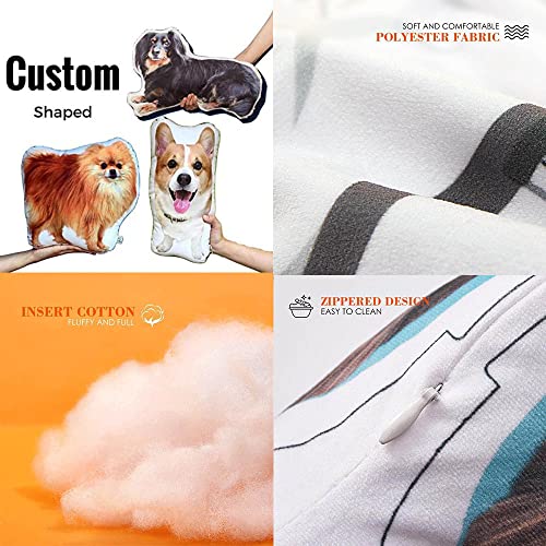 VEELU Custom Pet Pillows with Photo, Personalized Pet Photo Pillows, 3D Printing Dog Cat Shaped Pillow for Pet Lover Gifts Bedding Decoration Birthday Valentine\'s Day Christmas Height 8 Inch