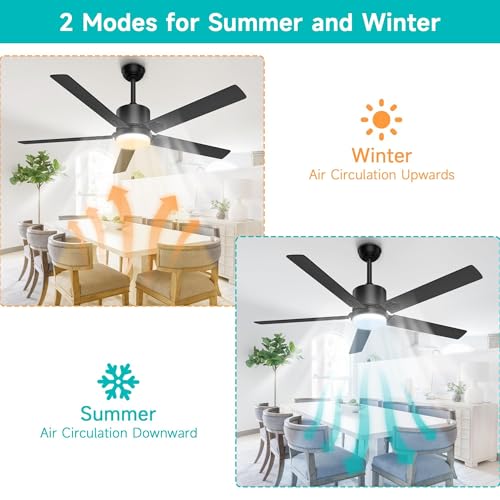 Image of Obabala 60 Inch Ceiling Fan with Light,Ceiling Fans with Remote Indoor Outdoor DC Motor Black Ceiling Fan with Light LED for Patios,Garage,Dining Room, Bedroom, Kitchen, Living Room, Farmhouse