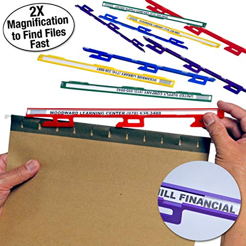 Ultimate Office MagniFile Insertable Hanging File Folder Tabs. Indexes That Double The Size of Your File Titles to Find Files Fast! (Set of 20), Assorted