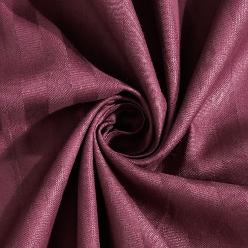 Image of Strip Glace Cotton Single Bedsheet with One Pillow Cover (Wine, Single)