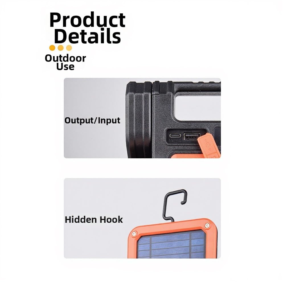 Ventilateur solaire rechargeable de tente portable avec lumière LED et batterie externe, ventilateur de bureau USB réglable à 90° pour randonnée en plein air