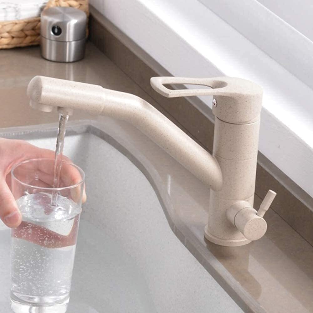 OIFAODAO Water tap, 3-Way Kitchen Faucet for Water Filter Rotatable Sink Tap 2 Lever Mixer 3 in 1 Brass