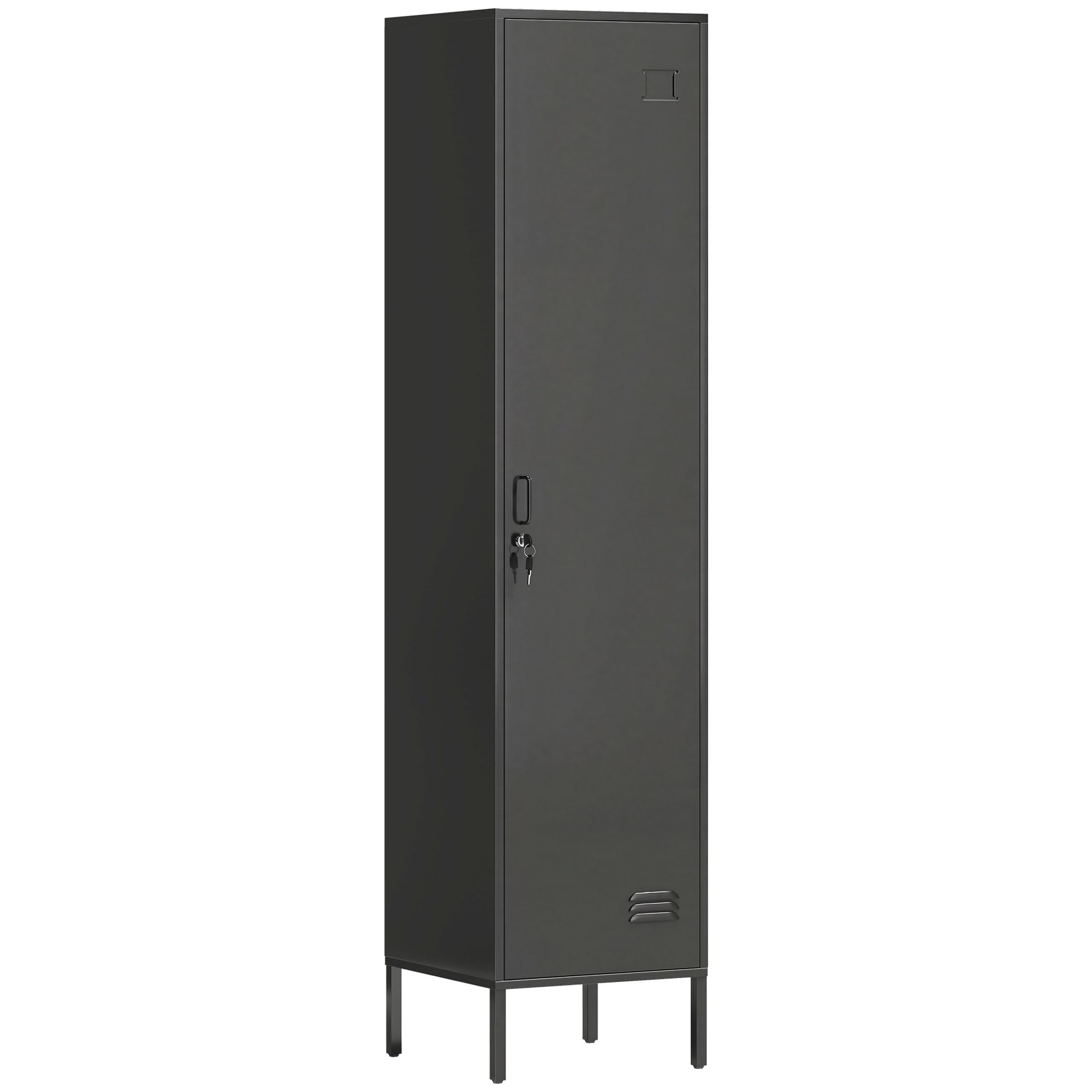 HOMCOM Metallshrank Spind Abschließbar Schließfachschrank mit Kleiderstange, Namensschildhalter, Lüftungsschlitze und Ablage Kleiderschrank Aufbewahrungsschrank 40x40x179cm Schwarz