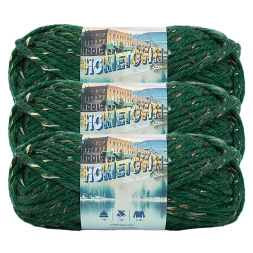 Image of Lion Brand Yarn Hometown Yarn, Super-Bulky Yarn for Knitting, Crocheting, and Crafting, 3 Pack, Riverdale Tweed | Super Bulky Acrylic Fiber for Warm Crochet Blankets, Knit Winter Hats, Chunky Cardigans, Soft Scarves, Weaving