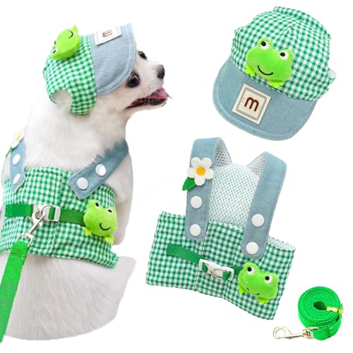 Ursprung 犬 ハーネス 小型犬 おしゃれ パピー リード3セット 日焼け止めキャップ付き かわいい 胴輪 二重引っ張り防止 抜けない 犬用ハーネス 調節可能 着脱簡単 メッシュ素材 通気 軽量 手洗い ペット用品 猫 超小型犬 小型犬 散歩 お出か