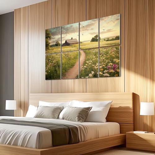 Paneles acústicos artísticos con marco, pack de 8 piezas, tamaño total 48"x32", con autoadhesivo, decoración rústica estilo granja miniatura 5