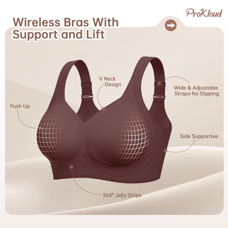 Image of ProKloud Jelly Bras for Women No Underwire Wireless Bra with Support and Lift Full Coverage Plus Size Comfy Seamless Bra