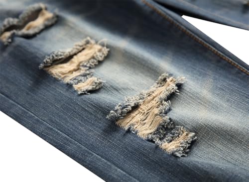 Andongnywell Men's Skinny Fit Ripped Destroyed Jeans Stretch Side Striped Jean Distressed Zipper Holes Pants Denim Pant4