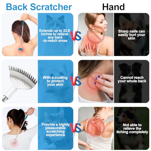 Image of 4 Pack Different Back Scratcher Metal Back Massager Set, Extendable Portable Telescoping with Beautiful Box, Gifts for Men Women Kids Adults Stocking Stuffers (Blue)