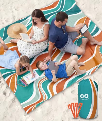 Everlasting Comfort Large Beach Blanket Waterproof & Sandproof - 80 x 80/ 6.7ft x 6.7ft - Lightweight Picnic Mat Camping Necessities for 4 People - Accessories for Outdoor Festivals - Orange