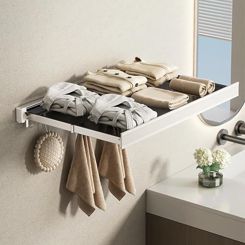 KJHWYXD Tendederos Plegables Pared, Tendedero De Ropa Ahorra Espacio con Red, Tendal con Ganchos, Compacto Y Montaje Fácil, Resistente, para Cocina O Balcón(Size:44cm,Color:Blanco)