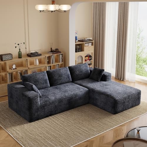 Image of 106 inch Corduroy Sectional Couch, Boneless L Shaped Couch with Deep Seat, Cloud Foam Sofa with Oversized Chaise, Sectional Sofa No Assembly Needed for Living Room