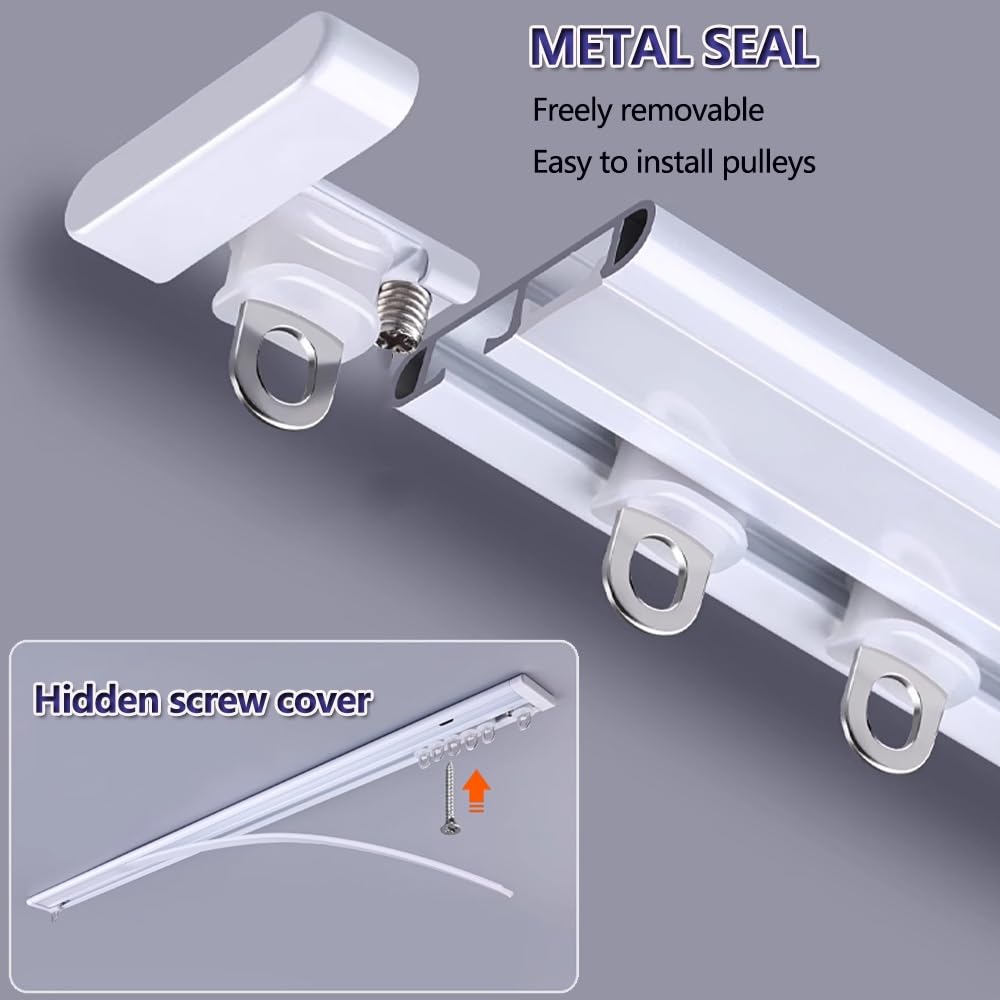 Rail De Plafond En Aluminium Pour Rideaux Rail De Rideau Ultra-Fin Pour Fenêtre À Ouverture Vers L'Intérieur Rail De Rideau Caché Rail De Rideau Coulissant Pour Salon Chambre Balcon(Blanc,300cm)