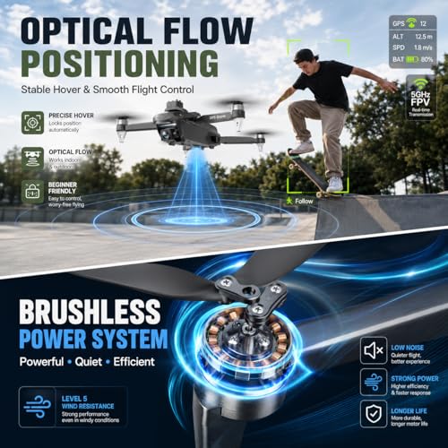 Image of HS175D and Dual Battery Charger Bundle, Foldable FPV Drone for Adults Beginners with Auto Return, Follow Me, Brushless Motors, 2 Batteries and Carrying Case