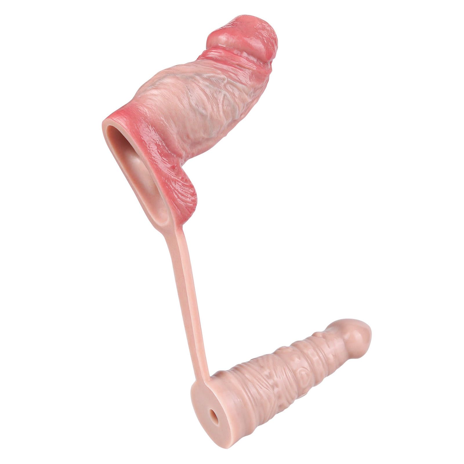 Realistische Penishülle mit Analplug und Hodenring,Penis Sleeve für Penisvergrößerung Silikon Penismanschetten Penisvergrößerungshülle Sexspielzeug für Männer ，M
