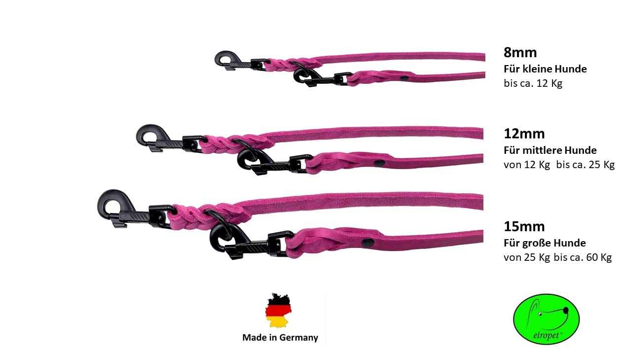 Hundeleine Fettleder kleine Hunde/große Hunde SCHWARZER Haken 2m / 2,40m / 2,80m / 3,50m / 5m Doppelleine verstellbar (2,40m X 15mm, Pink)