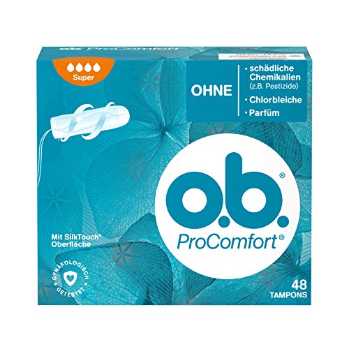 o.b. ProComfort Super Tampons met Dynamic Fit-technologie en SilkTouch oppervlak; voor ultiem comfort (binnen het bovengenoemde assortiment) en betrouwbare bescherming, verpakking van 48 stuks.