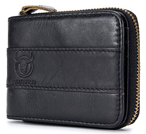 RFID Blocking Mens Leather Zipper wallet,Zip Around Vintage Bifold Multi Credit Card Holder (Black)