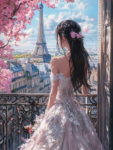 数字油絵 風景 ペイントバイナンバー エッフェル塔 ナンバーペイント, DIY 絵 デジタル油絵 キット 初心者向け 簡単 Paint by Numbers ブラシとアクリル絵の具が入 手塗り DIY絵 オフィス インテリア リビング装飾, 女性へのギフト