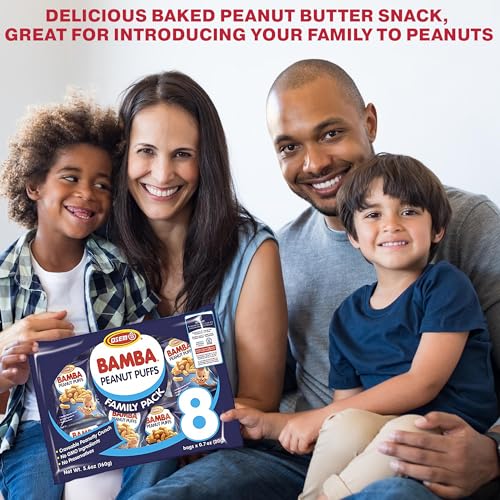 Osem Bamba Peanut Snacks for the Family - All Natural Peanut Puffs (Pack of 8) 0.7oz bags - Only 4 Ingredients - Peanut Butter Puffs made with 50% peanuts.