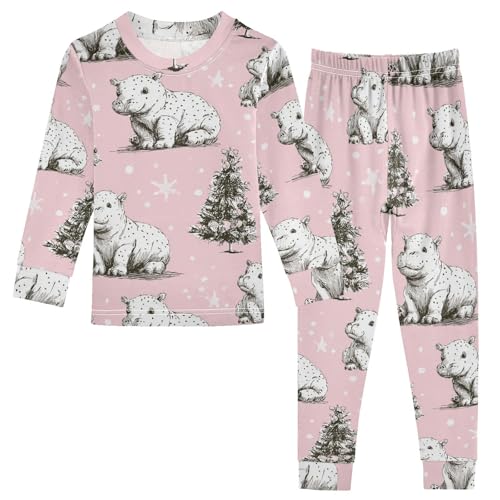 Pajama Sets Long Sleeve Cute Hippos and Winter Trees Soft Comfy Sleepwear 2 Piece PJS 3-8T - Main Image