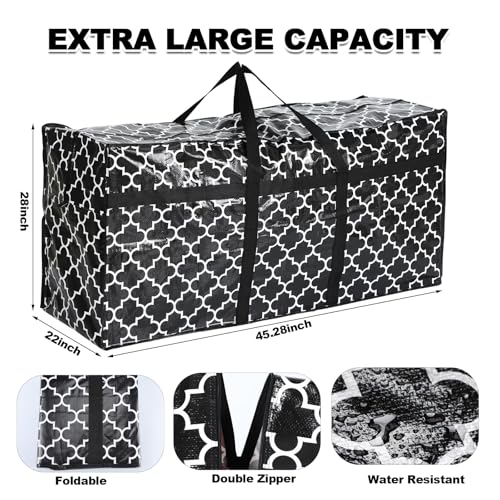 4 Pcs 66 Gallon Large Moving Bags with Zipper and Handles Heavy Duty Extra Large Totes Storage Duffle Bags for College Dorm Travel Clothes Toys Blankets Bedding Moving Travel(Plaid)3