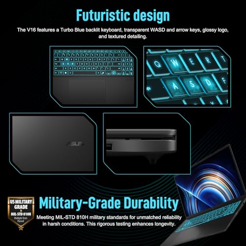 Image of ASUS V16 Gaming 5060 Laptop, Intel Core 7 Processor 240H, GeForce RTX 5060, 16 inch WUXGA 144Hz 16:10 Display, 32GB DDR5, 1TB SSD, Turbo Blue Backlit, Numeric Keypad, HDMI, Windows 11 Home, w /Bundle