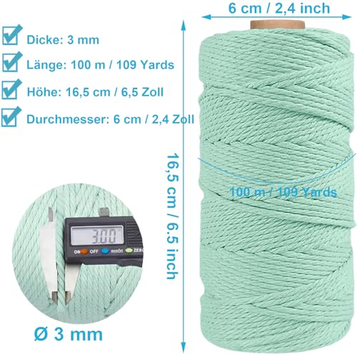 WINOK Makramee Garn-Set 3mm 3x100m Grün Töne – Bild 2