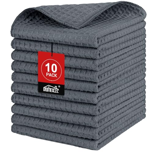 HOMEXCEL Waffle Weave Microfiber Towel 10 Pack Lint Free Cleaning Rags 12 x 12 Inches Barista Towels Reusable Microfiber Cleaning Cloth for Household Kitchen Glass and Window Grey