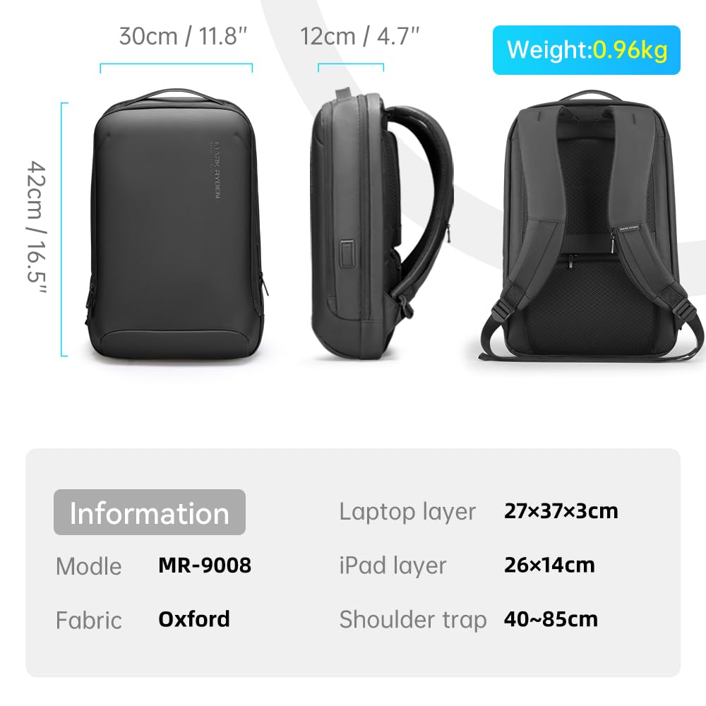 MARK RYDEN Schlanker Hartschalen 15,6 Zoll Laptop-Rucksack, Leichter Notebook Rucksack mit USB-Ladeanschluss, Wasserdichter Business Arbeitsrucksack für Damen und Herren