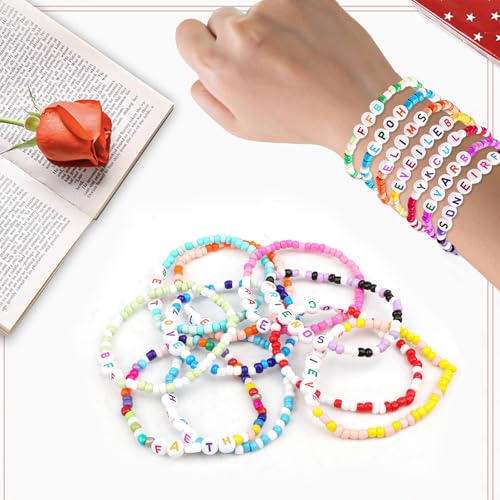 20 Pcs Friendship Bracelets for Teen Girls, Classic Style Letter Beads Bracelets Stretchy Cute Bracelet Inspirational Bracelets for Kids Women4