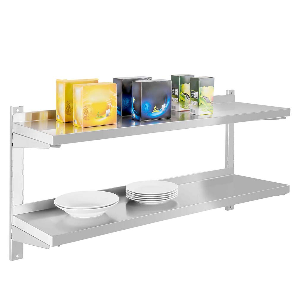 TAIMIKO - Scaffale da parete in acciaio inox a 2 ripiani per ristorante, bar, casa, cucina, lavanderia e garage (100 cm x 32 cm)