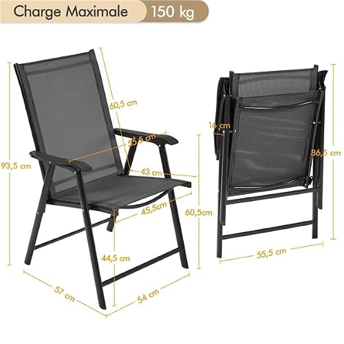 Lot 2 Chaises Jardin Pliantes Noires UV Yaheetech