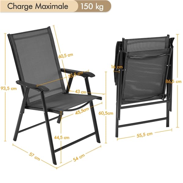 Chaise de jardin pliante Yaheetech lot de 2 fauteuils extérieurs noirs en toile