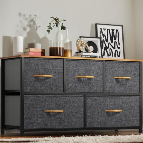YITAHOME Comoda 5 Cajones,Cajonera de Tela,Sinfonier,Robusta Estructura metálica,Gris Oscuro