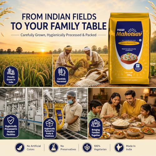 Image of Mahotsav Inaayat Basmati Rice by Pansari 30 Kg - Whole Grain, Fortified, Gluten-Free - Ideal for Biryani, Pulao, Steamed Rice & Daily Indian Meals - 30kg Pack