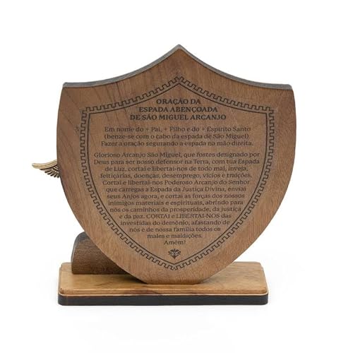 Adorno Escudo Oração de Mesa São Miguel Arcanjo com Espada