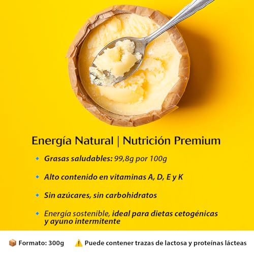 Miniatura 4 de Drasanvi Keto Mantequilla Ghee De Pasto Clarificada Bio Saludable Y De Fácil Digestión Rica En Vitaminas A, D, E Y K Ácido Linoleico Y Butirato 99,8 De Grasas Saturadas 300 G