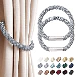 Pretty Jolly 2 Pack Strong Magnetic Curtain Tiebacks Modern Simple Style Drape Tie Backs Convenient Decorative Weave Rope Curtain Holdback for Thin or Thick Home & Office Window Drapery (Dark Grey)