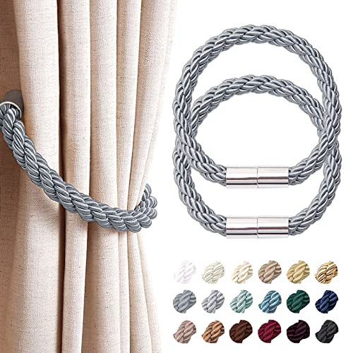 Pretty Jolly 2 Pack Strong Magnetic Curtain Tiebacks Modern Simple Style Drape Tie Backs Convenient Decorative Weave Rope Curtain Holdback for Thin or Thick Home & Office Window Drapery (Dark Grey)